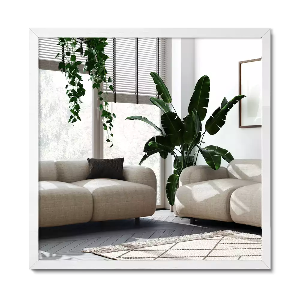 Rectangular mirror decorative with white frame