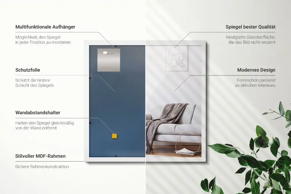 Rectangular mirror decorative with white frame