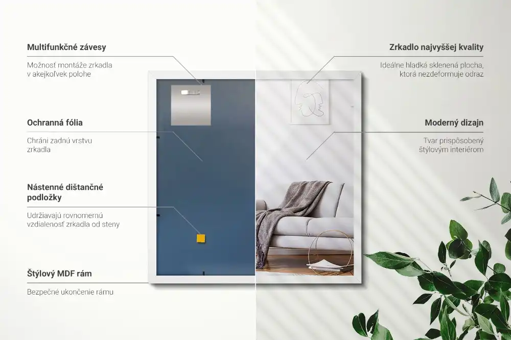 Rectangular mirror decorative with white frame