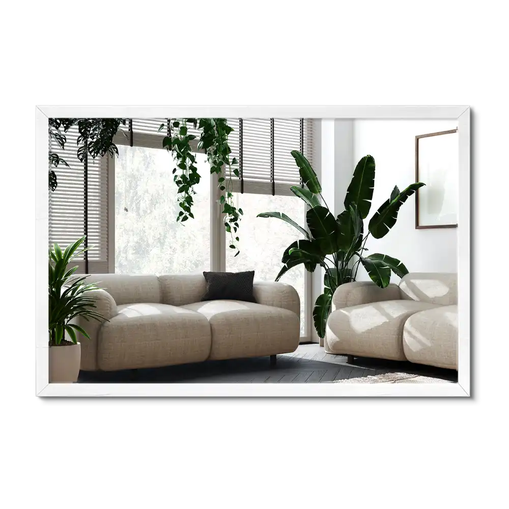 Rectangular mirror decorative with white frame