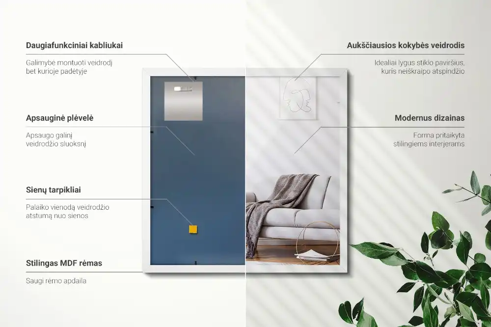 Rectangular mirror decorative with white frame