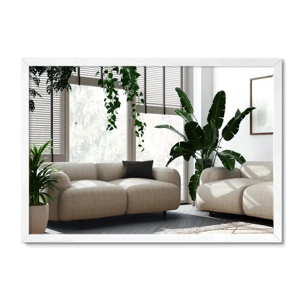 Rectangular mirror decorative with white frame