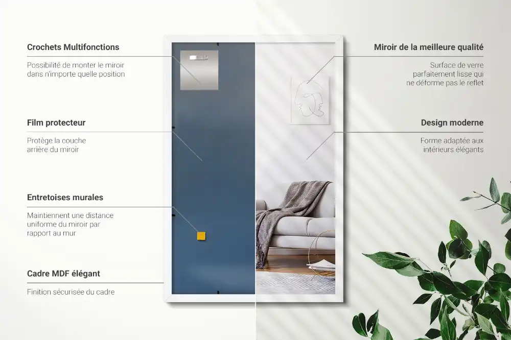 Rectangular mirror decorative with white frame