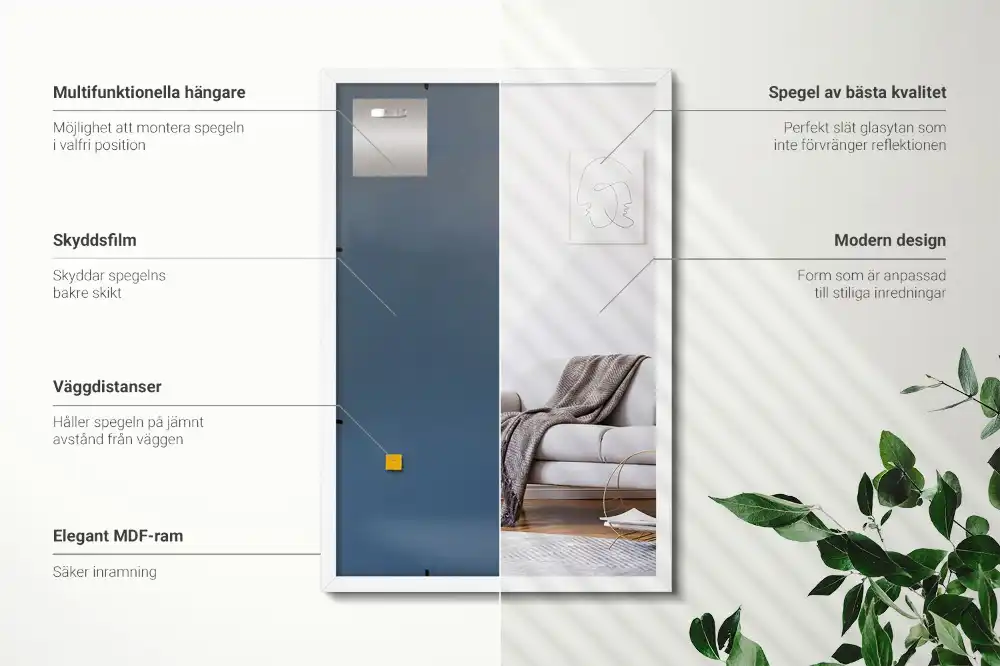 Rectangular mirror decorative with white frame