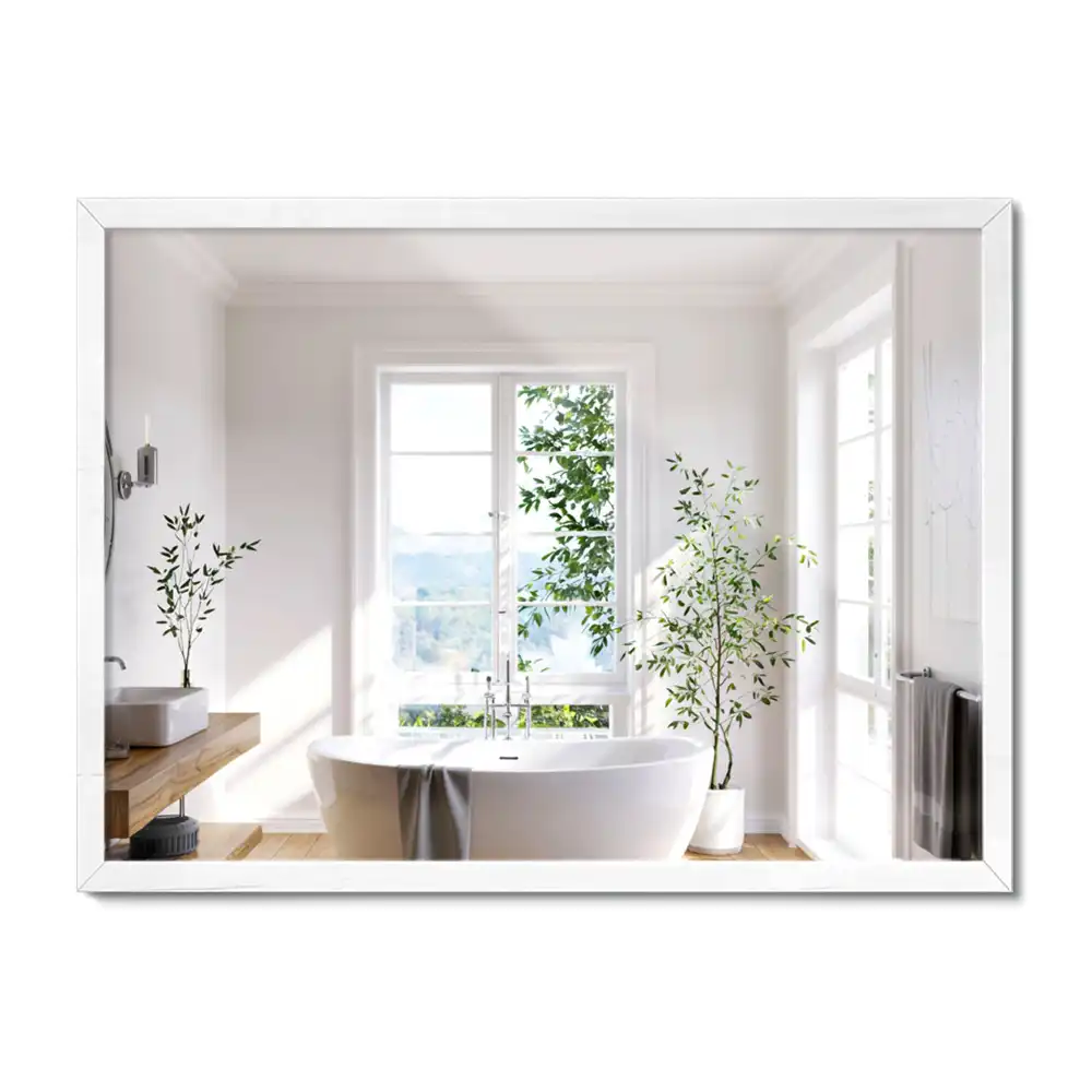 Rectangular mirror decorative with white frame