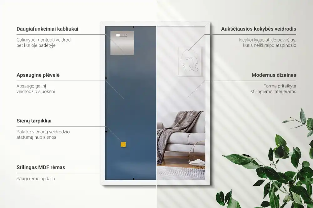 Rectangular mirror decorative with white frame