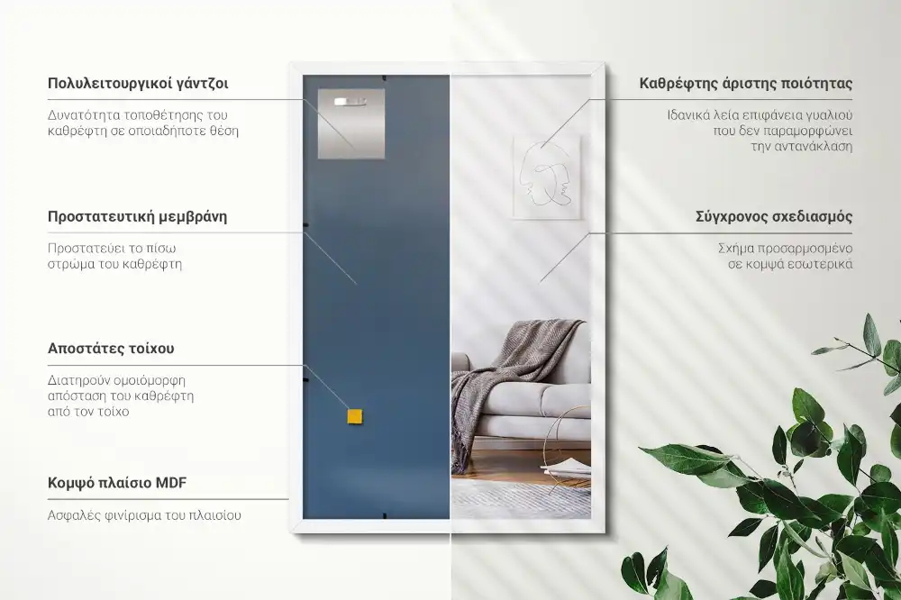 Rectangular mirror decorative with white frame