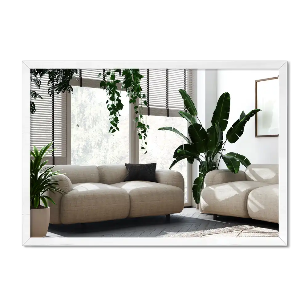 Rectangular mirror decorative with white frame