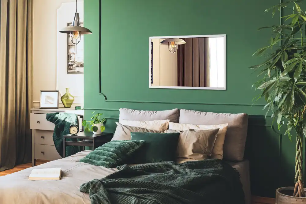 Rectangular mirror decorative with white frame