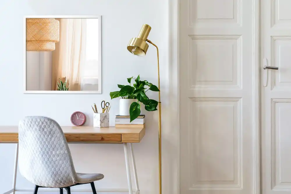 Rectangular mirror decorative with white frame