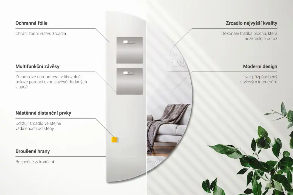 Half moon mirror hanging without frame