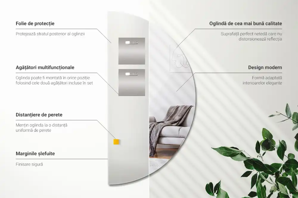 Half moon mirror hanging without frame