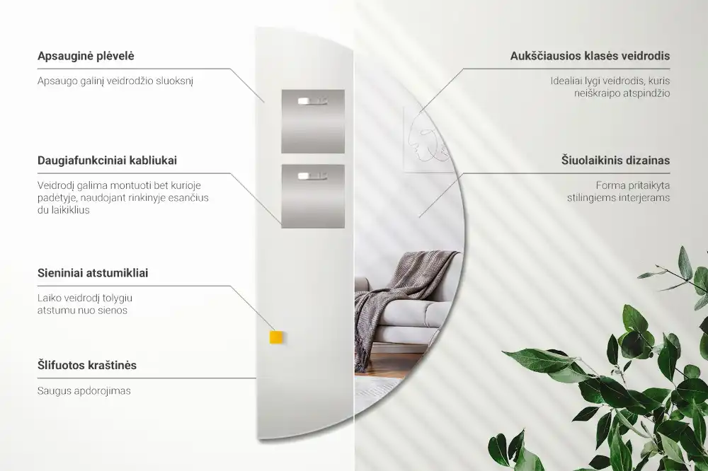 Half moon mirror hanging without frame