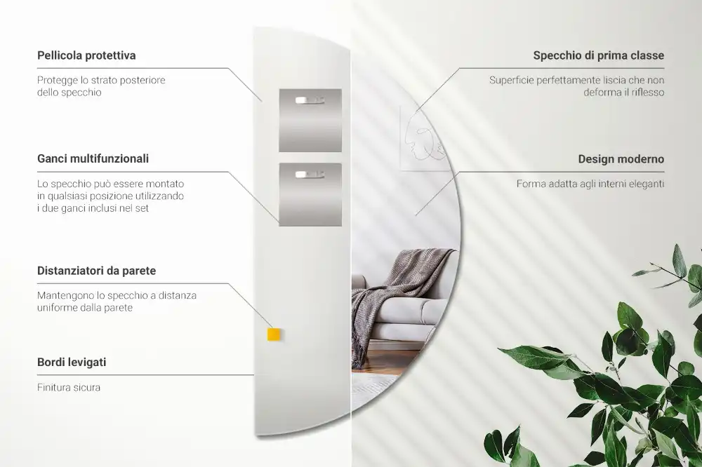 Half moon mirror hanging without frame