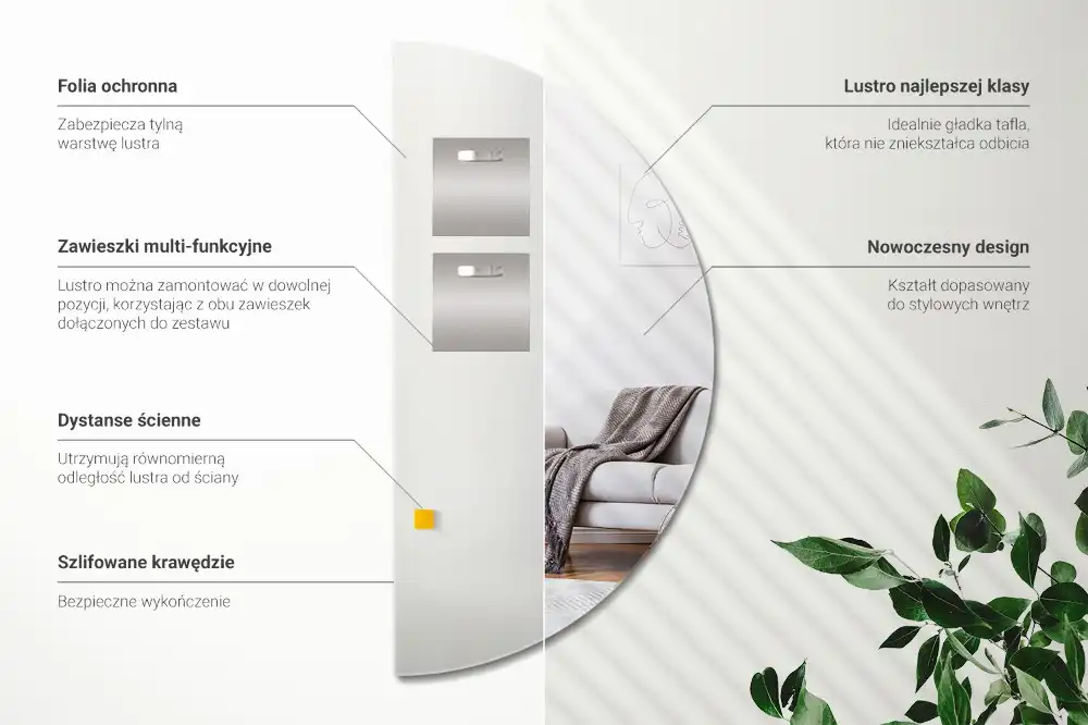 Half moon mirror hanging without frame