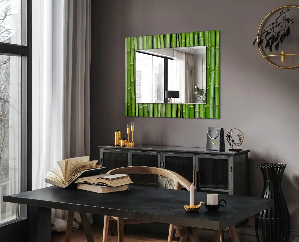 Rectangle decorative mirror Green bamboo stalks