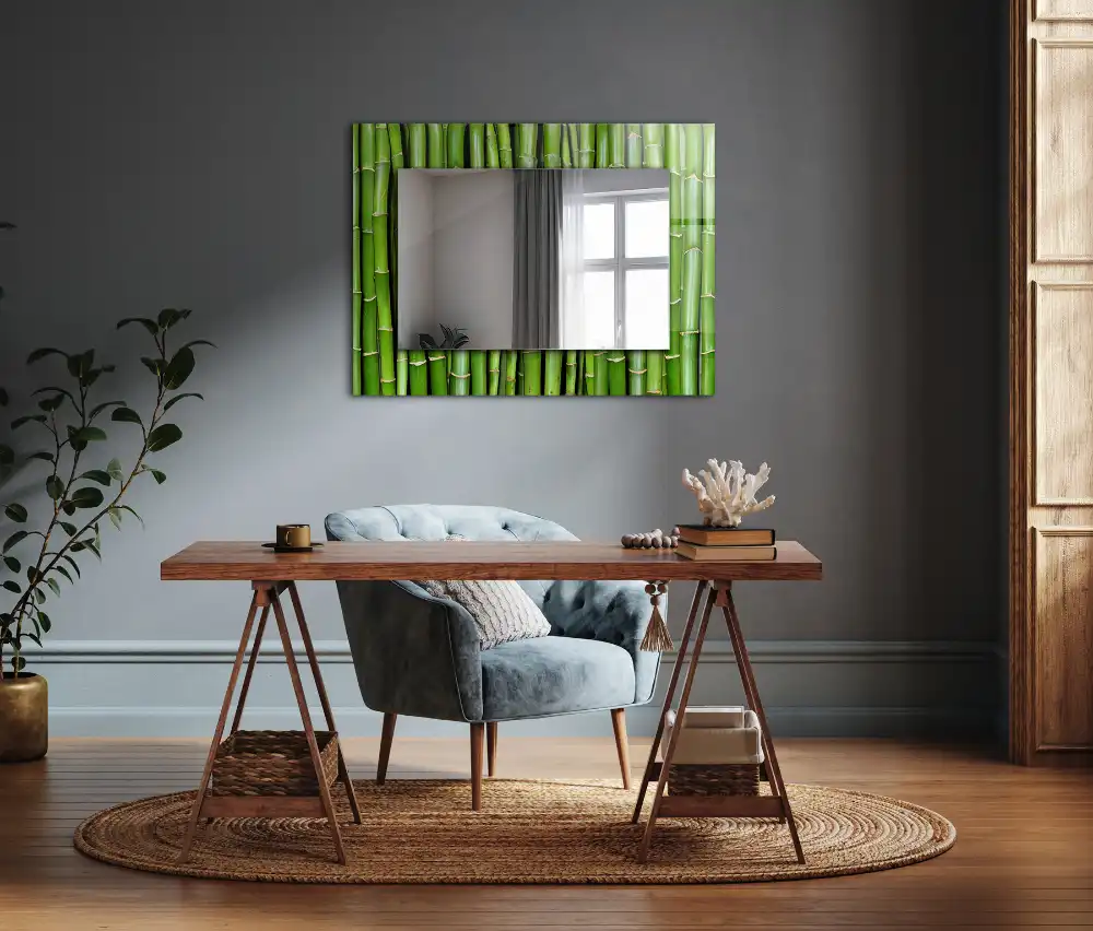 Rectangle decorative mirror Green bamboo stalks