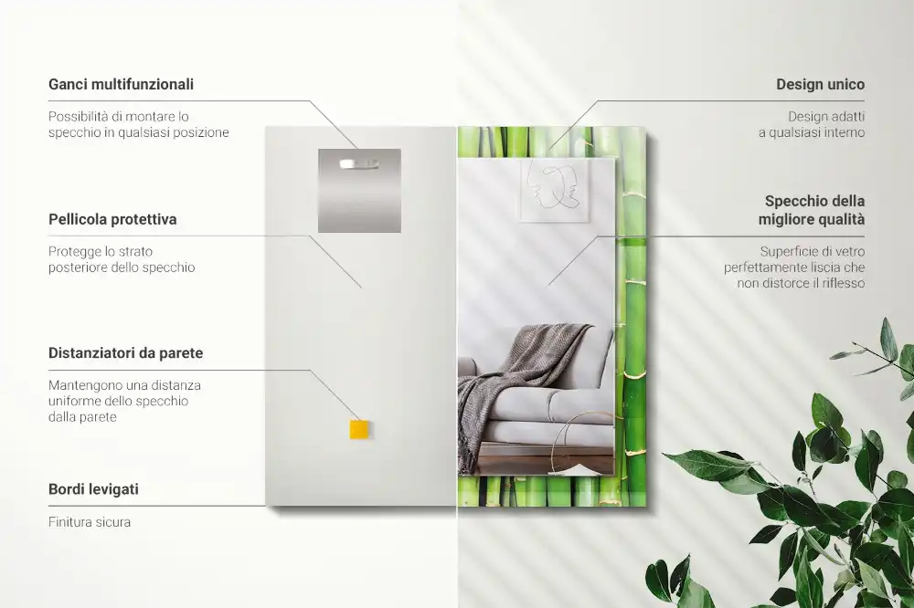 Rectangle decorative mirror Green bamboo stalks