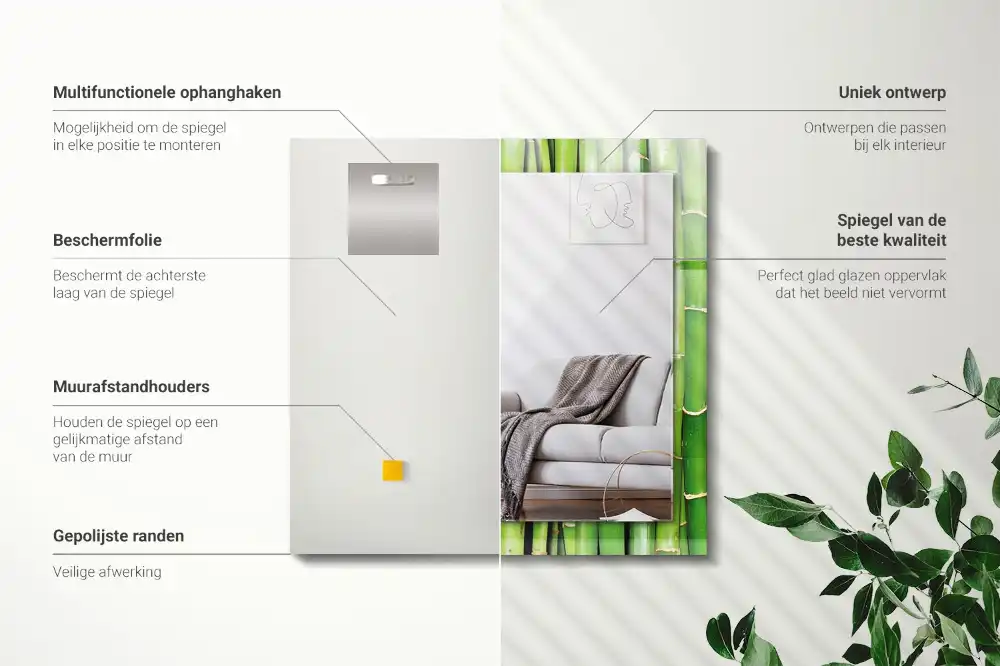 Rectangle decorative mirror Green bamboo stalks