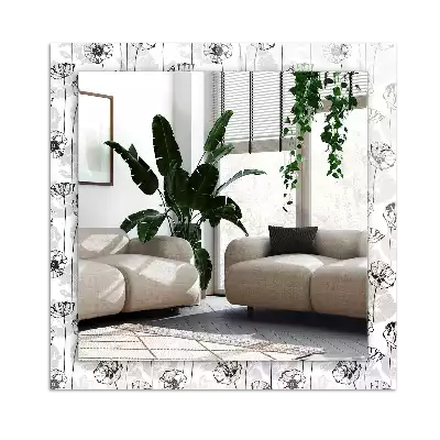 Rectangular wall mirror design Flowers pattern monochrome