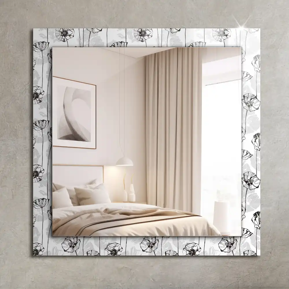 Rectangular wall mirror design Flowers pattern monochrome
