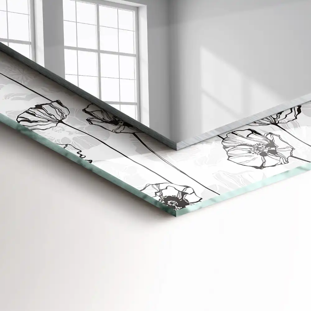 Rectangular wall mirror design Flowers pattern monochrome