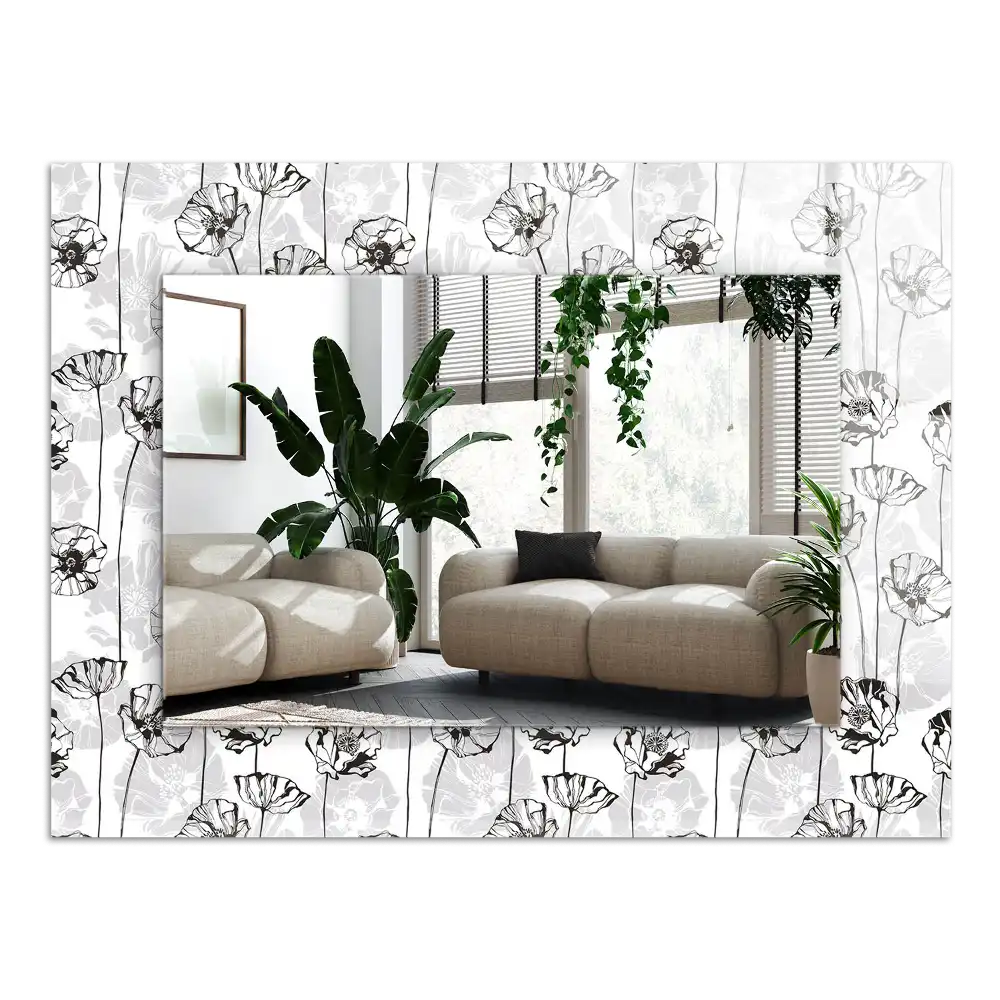 Rectangular wall mirror design Flowers pattern monochrome