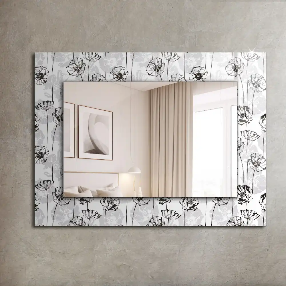 Rectangular wall mirror design Flowers pattern monochrome