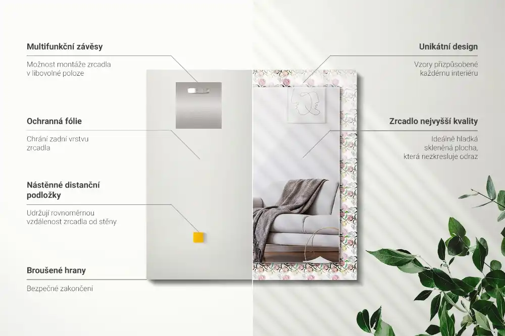 Rectangular decorative mirror Floral pattern