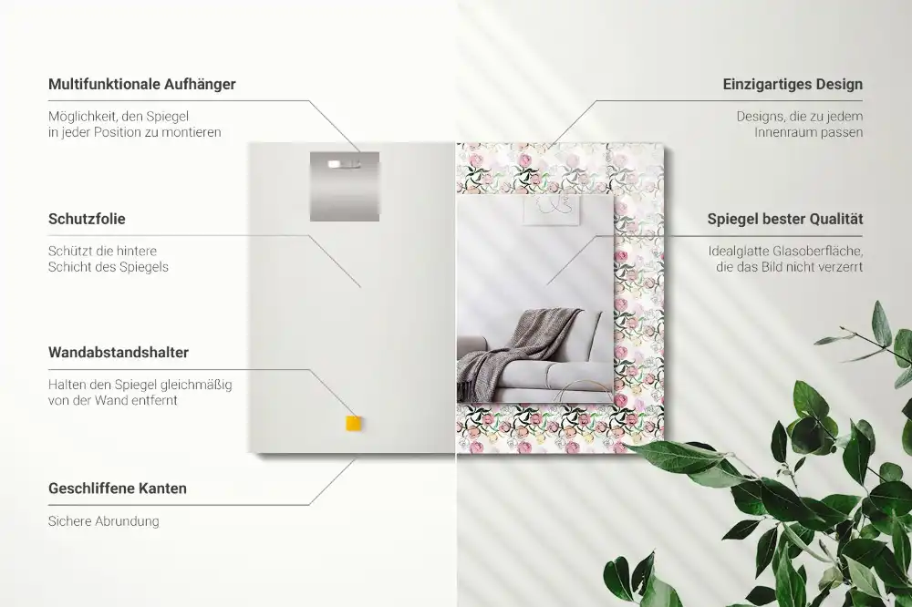 Rectangular decorative mirror Floral pattern