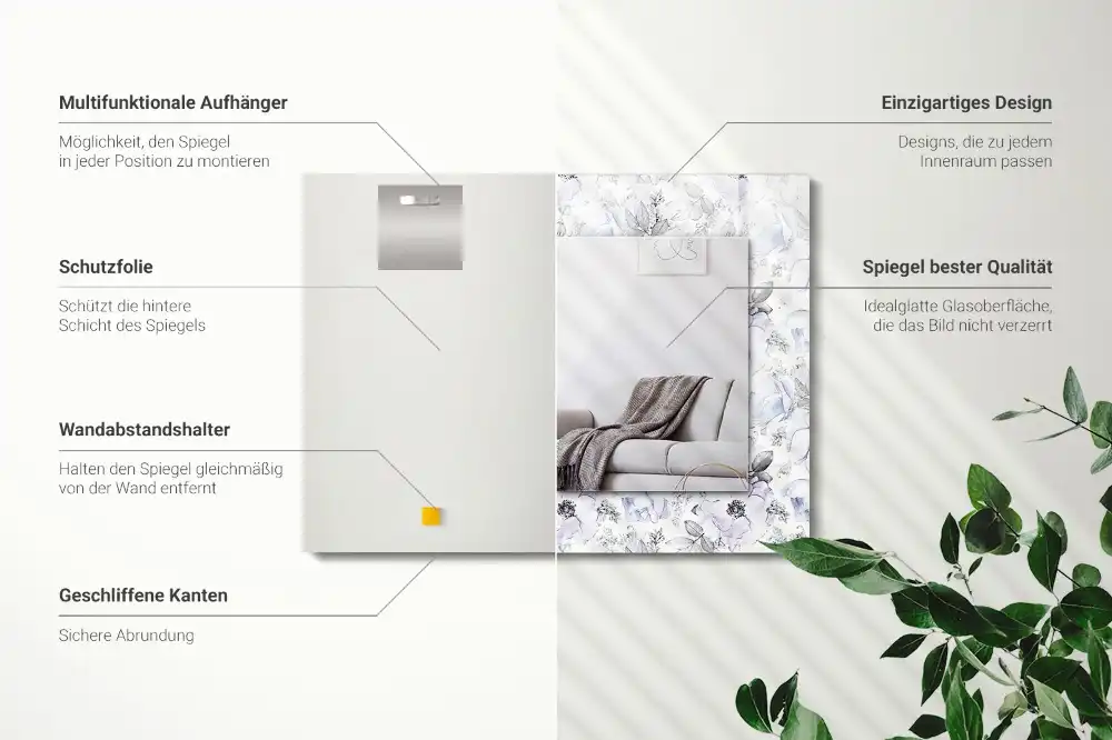 Rectangular mirror print Flowers and leaves