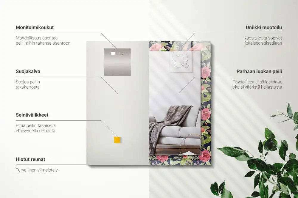 Rectangle decorative mirror Flowers and birds