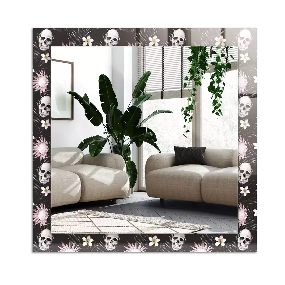 Rectangular wall mirror design Skulls and flowers