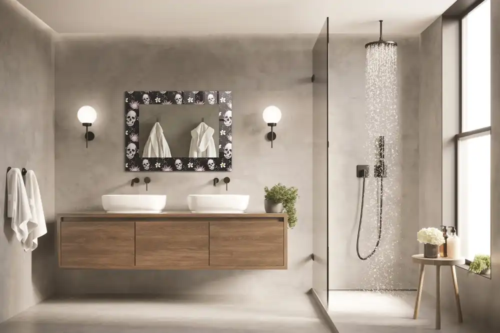 Rectangular wall mirror design Skulls and flowers