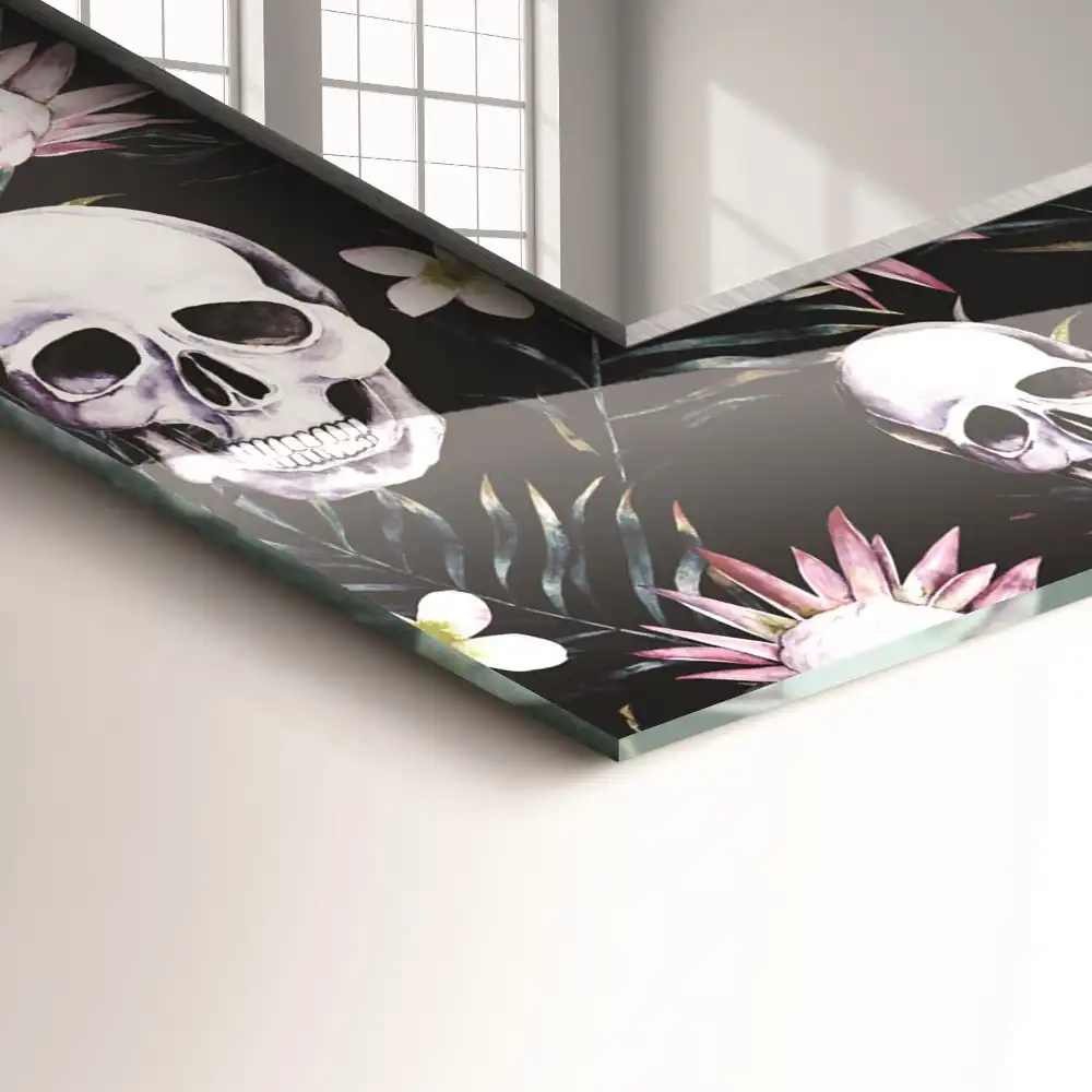 Rectangular wall mirror design Skulls and flowers