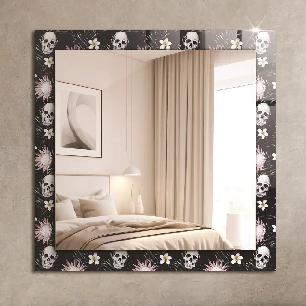 Rectangular wall mirror design Skulls and flowers