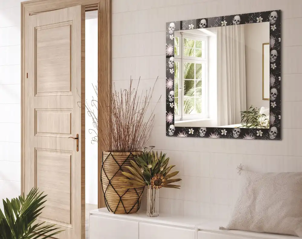 Rectangular wall mirror design Skulls and flowers