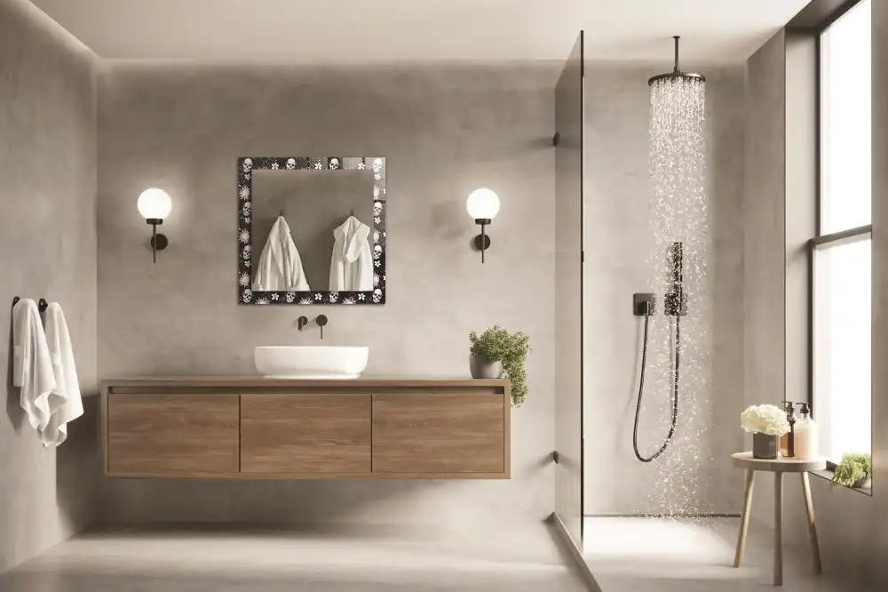 Rectangular wall mirror design Skulls and flowers