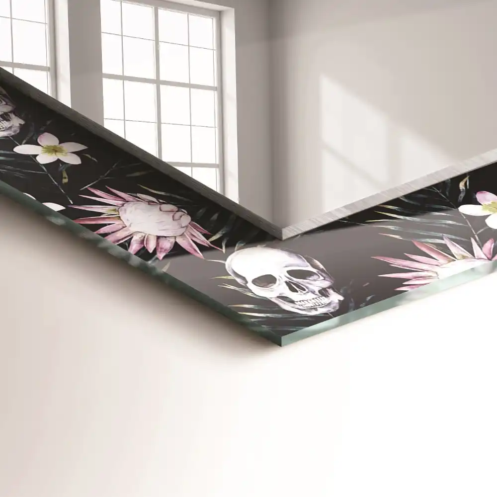 Rectangular wall mirror design Skulls and flowers