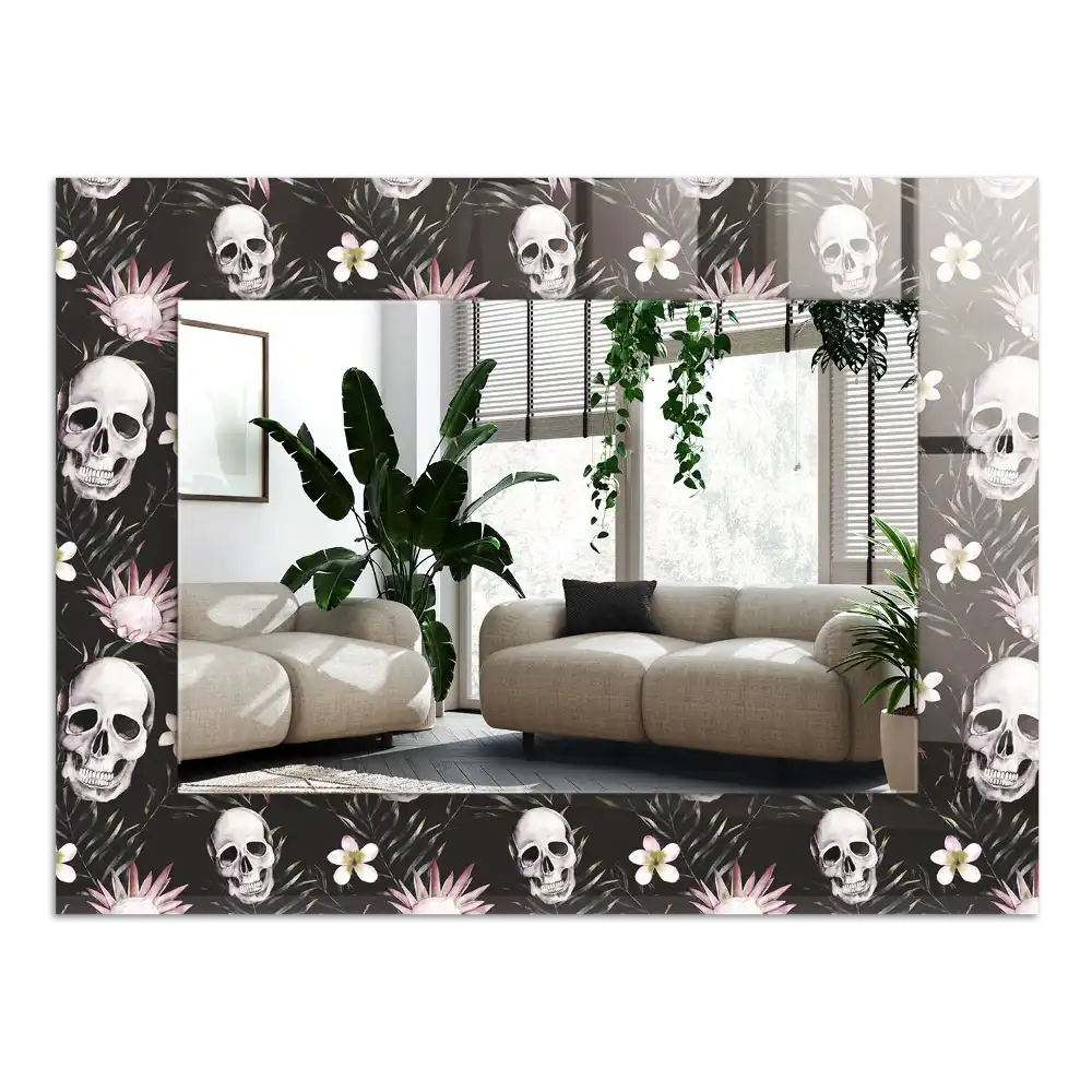 Rectangular wall mirror design Skulls and flowers