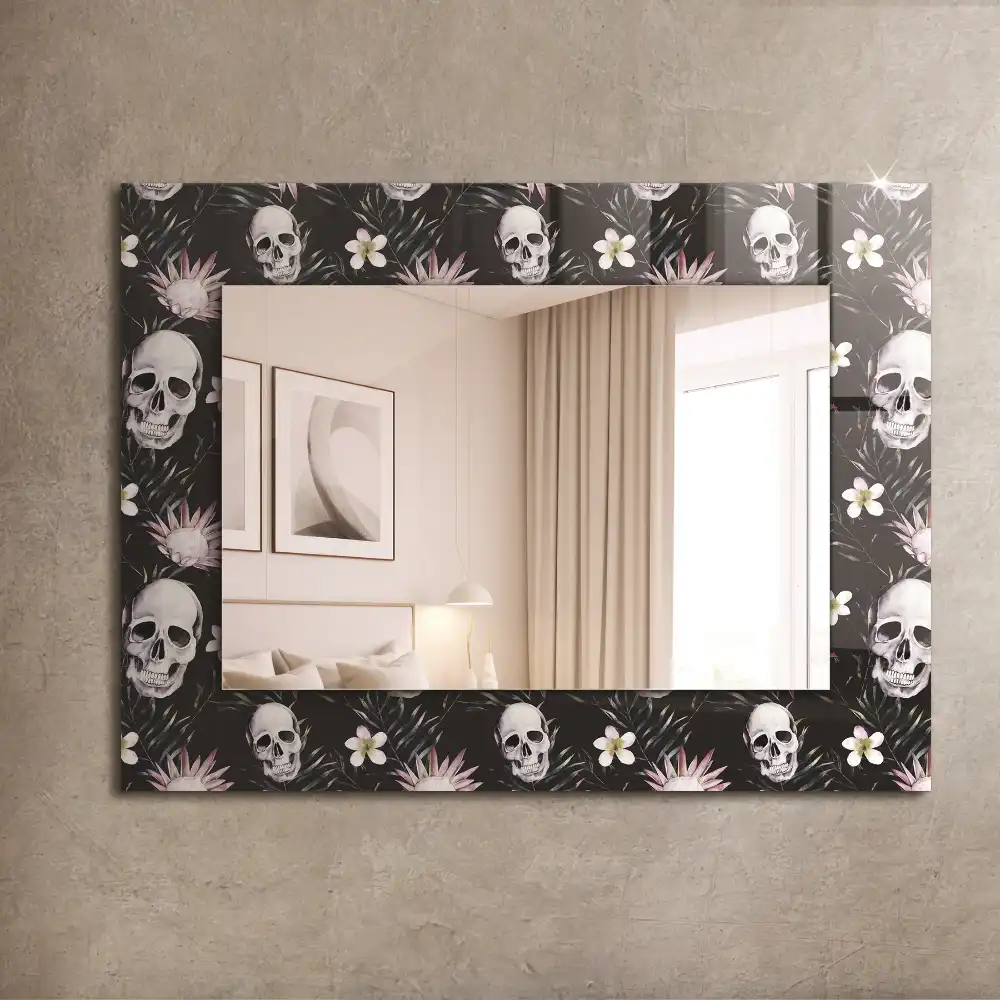 Rectangular wall mirror design Skulls and flowers