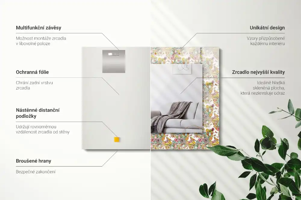 Rectangle decorative mirror Colorful butterflies flowers