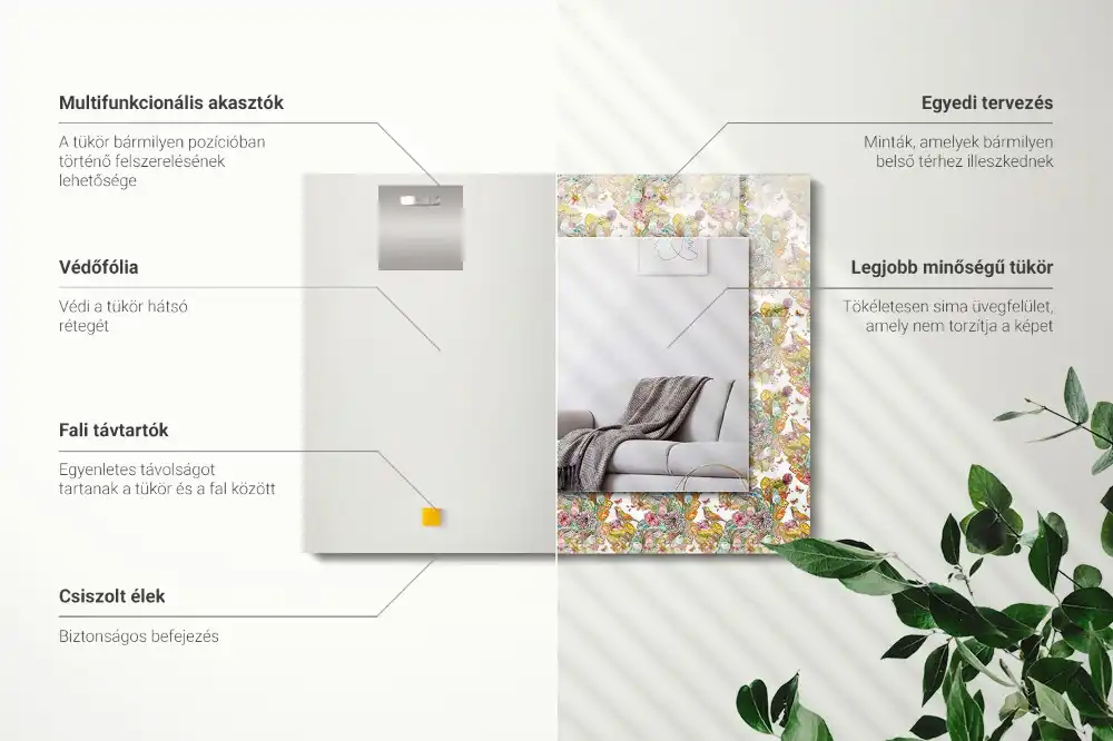 Rectangle decorative mirror Colorful butterflies flowers