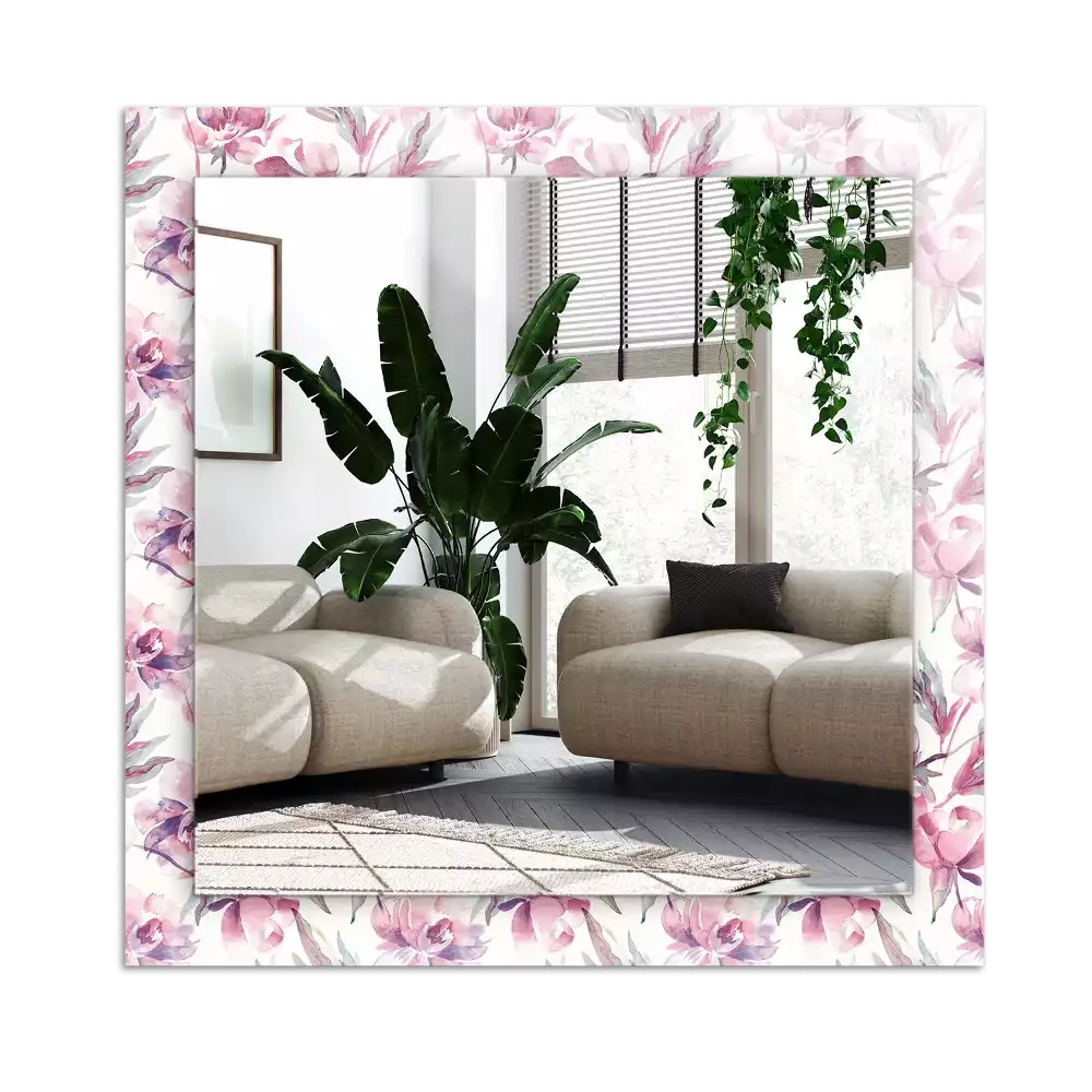Rectangular wall mirror design Purple floral patterns