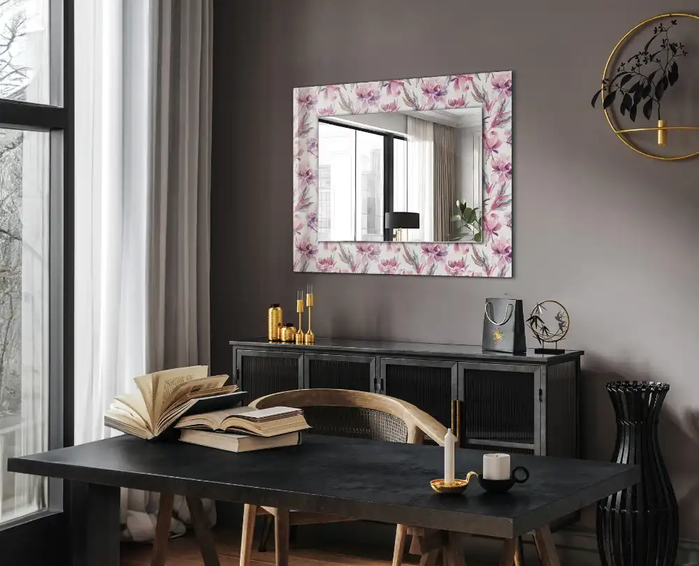 Rectangular wall mirror design Purple floral patterns