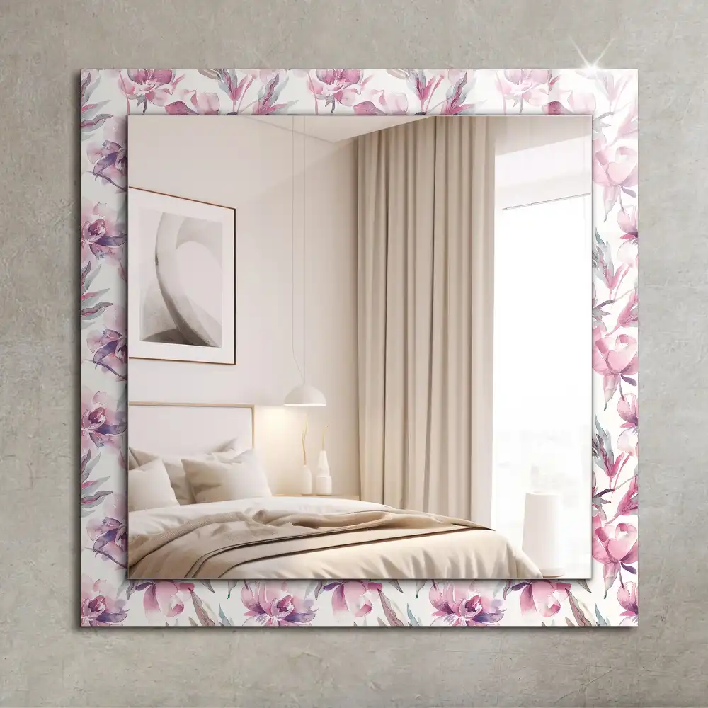 Rectangular wall mirror design Purple floral patterns