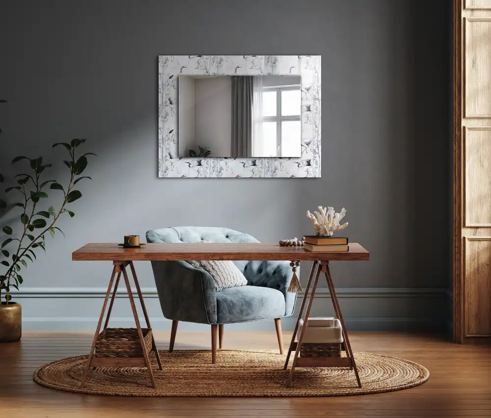 Rectangular decorative mirror Cranes and Bamboos