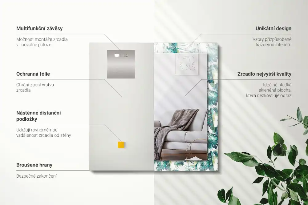 Rectangle decorative mirror Green tropical leaves