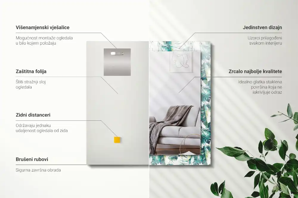 Rectangle decorative mirror Green tropical leaves