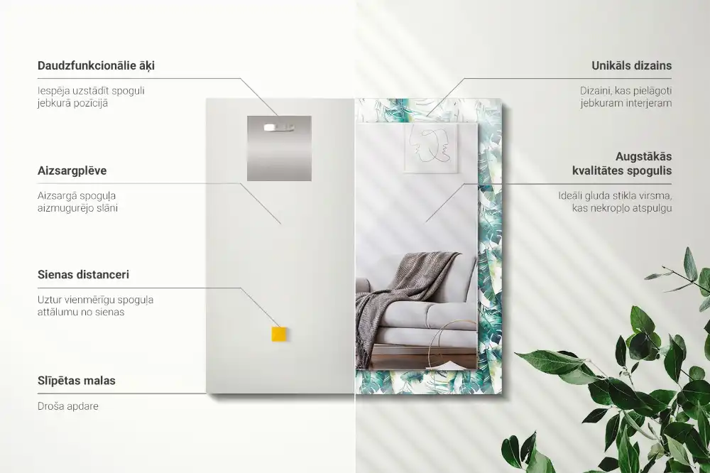 Rectangle decorative mirror Green tropical leaves